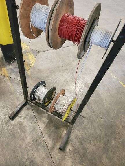 Bulk Lot – Industrial Wire & Cable Spools on Rack – Assorted Gauges