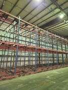 High-Capacity Push-Back Pallet Racking System – 12 Bays 106' – Dual-Level Floor/Pit Mount – Sliding Tray Design