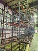 High-Capacity Push-Back Pallet Racking System – 12 Bays 106' – Dual-Level Floor/Pit Mount – Sliding Tray Design