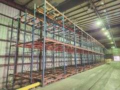 High-Capacity Push-Back Pallet Racking System – 12 Bays 106' – Dual-Level Floor/Pit Mount – Sliding Tray Design