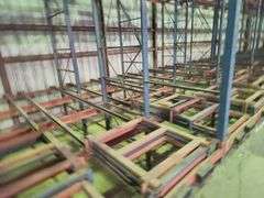 High-Capacity Push-Back Pallet Racking System – 12 Bays 106' – Dual-Level Floor/Pit Mount – Sliding Tray Design