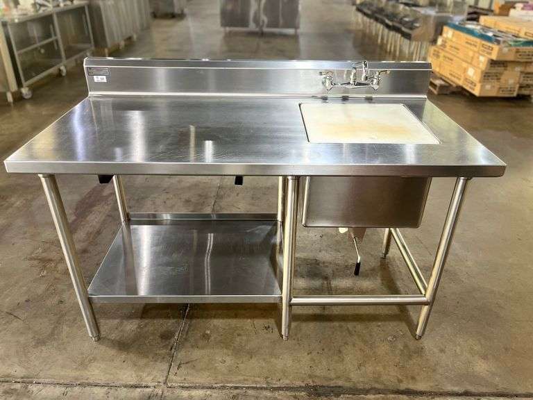 Stainless Steel Prep Table w/ Sink, Shelf & Cutting Board – 60" x 30" x 39"