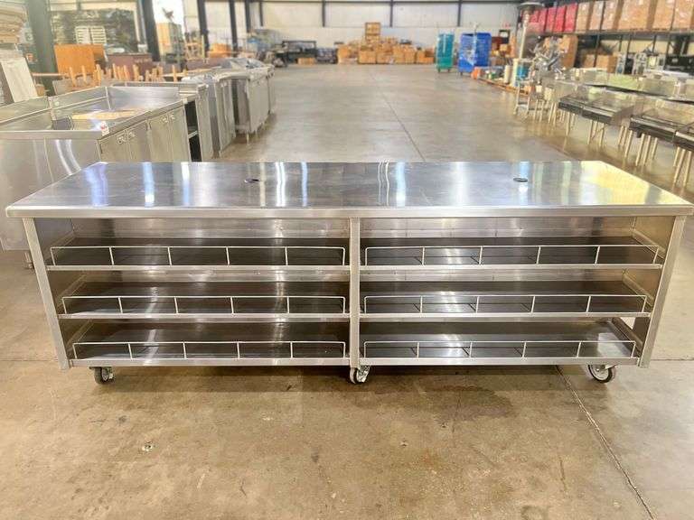 Commercial Stainless Steel Mobile Prep & Storage Table – 96" x 30" x 34"