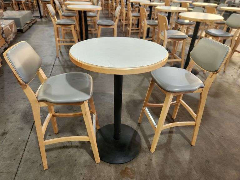 Lot of (2) Eagle Chair Co. USA-Made Bar Stools w/ Matching Bar-Height Table