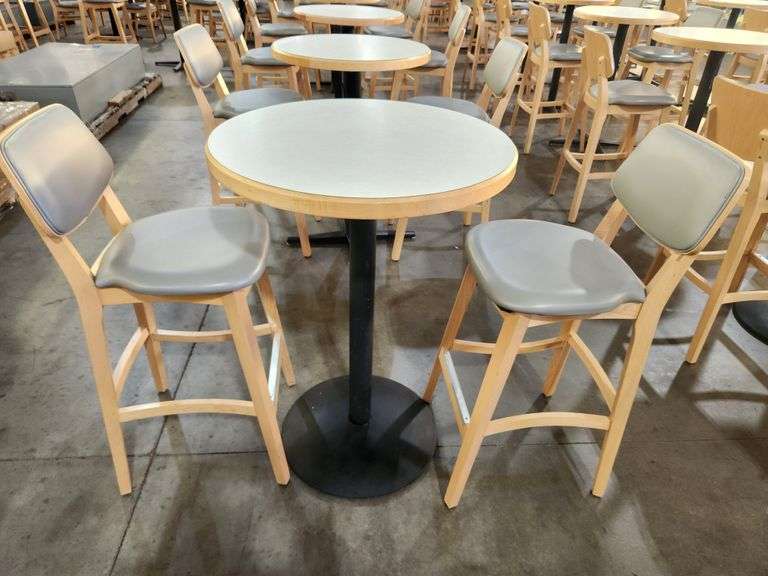 Lot of (2) Eagle Chair Co. USA-Made Bar Stools w/ Matching Bar-Height Table