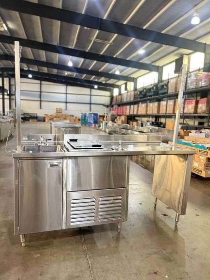 Commercial Stainless Steel Prep Table w/ Sink & Ice Cream Dipping Freezer – 75" x 29" x 40"