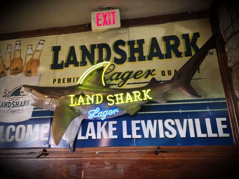 RARE!!  LandShark Neon Shark Display Sign + Corrugated Backdrop Signage