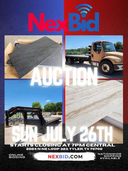 12 MORE SEMI LOADS OF NEW TILE • FREIGHTLINER FLATBED • RAWMAXX GOOSENECK TRAILER • RESTAURANT EQUIPMENT & MORE