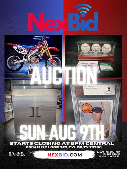  SHORT NOTICE AUCTION • RESTAURANT EQUIPMENT • SPORTS CARD GALORE • 10,000+ NEW LIGHT FIXTURES • 2004 HONDA CR250R 2-STROKE 