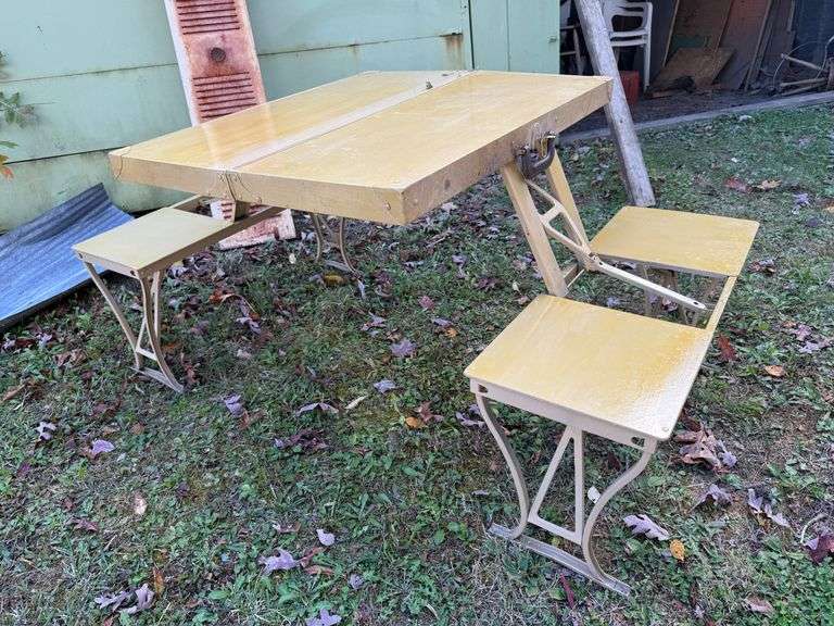 Vintage Handy Table and Chair Set folding metal picnic table - NGW Auctions