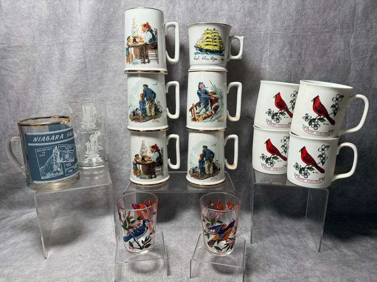 Norman Rockwell mugs, Vintage WV mugs and more
