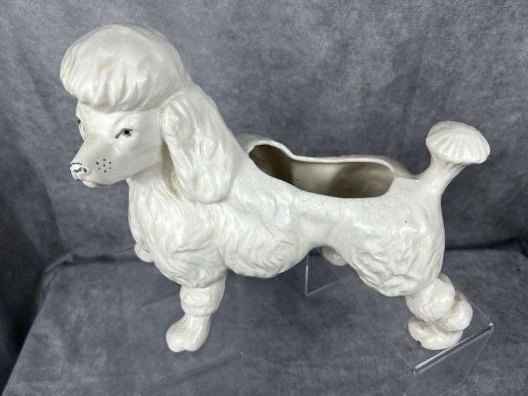 1950s white poodle ceramic planter