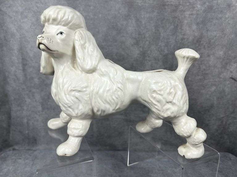 1950s white poodle ceramic planter