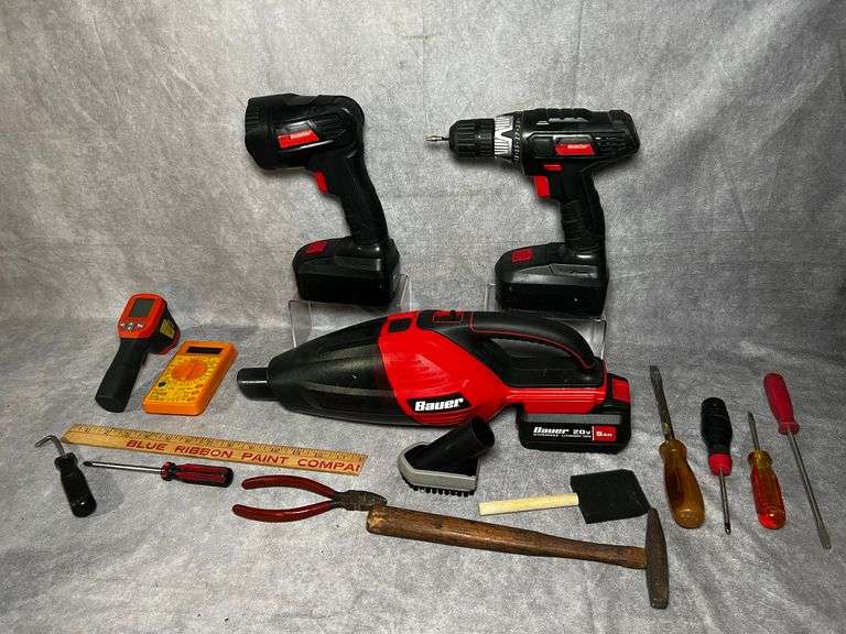 Bauer vacuum, drilmaster drill and light and more