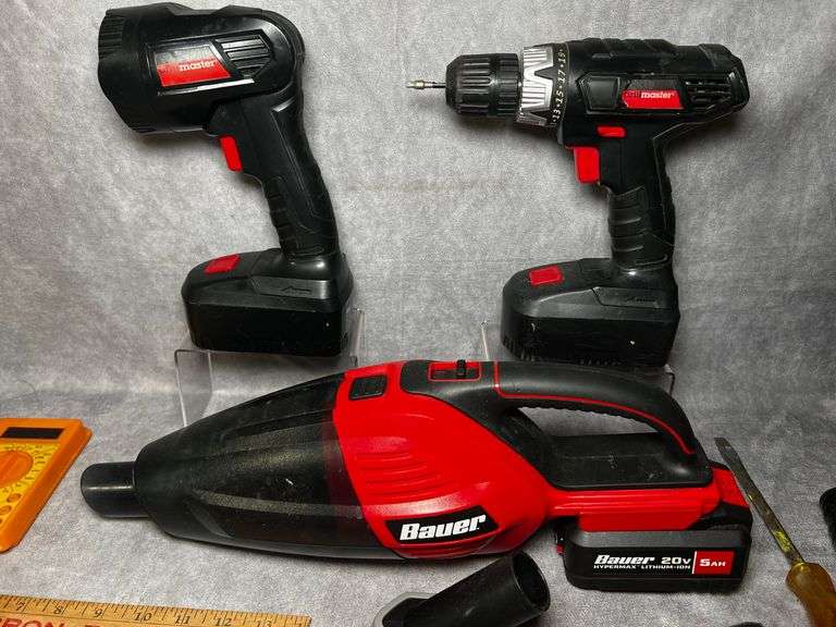 Bauer vacuum, drilmaster drill and light and more
