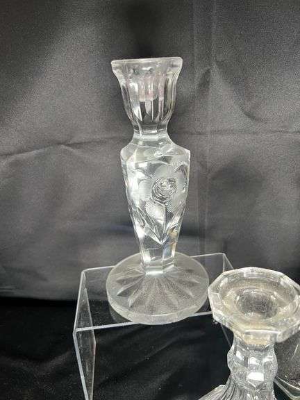 Crystal and pressed glass candle holders and basket