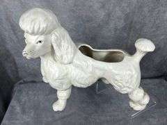 1950s white poodle ceramic planter