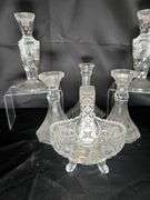 Crystal and pressed glass candle holders and basket