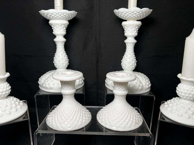 Milk glass candlestick holders