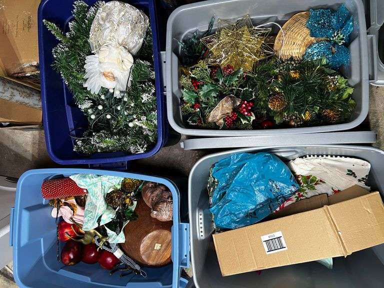 4 totes of Christmas decor