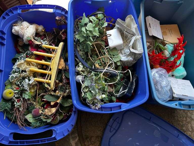 3 totes of Christmas decor