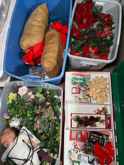 4 totes of Christmas decor