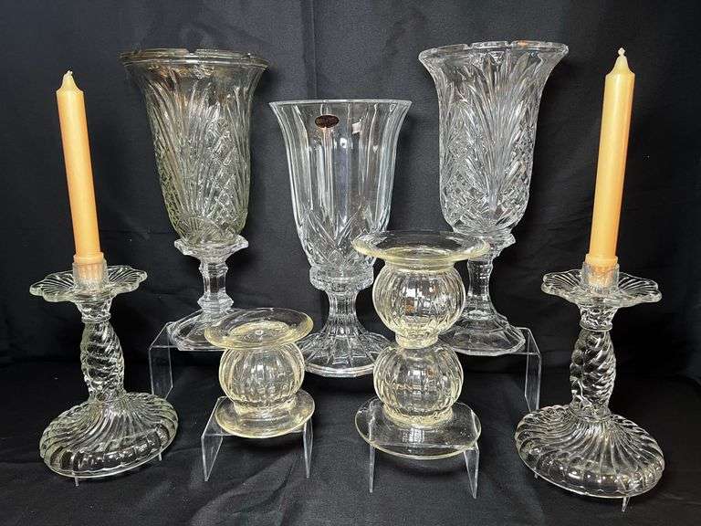 Heavy crystal hurricane candle holders and more