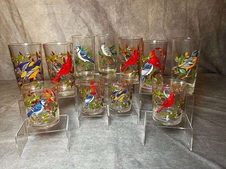 MCM bird species glass tumblers