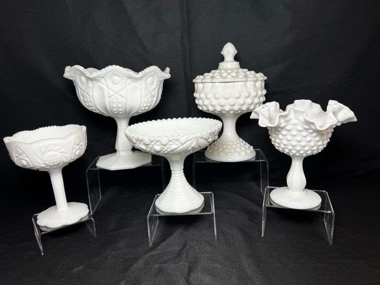 Footed milk glass candy dishes