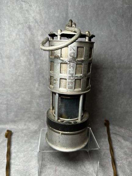 Koehler lantern and vintage brass kitchen utensils