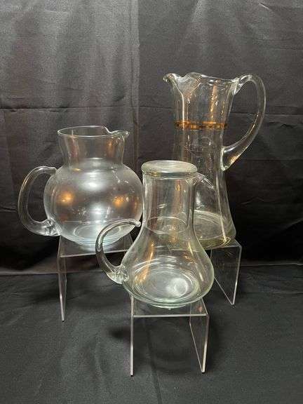 3 crystal glass pitchers