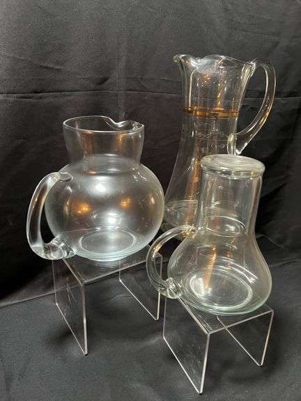3 crystal glass pitchers