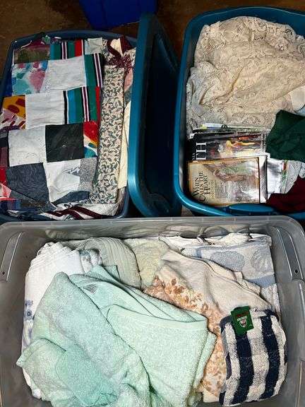 3 totes of linen