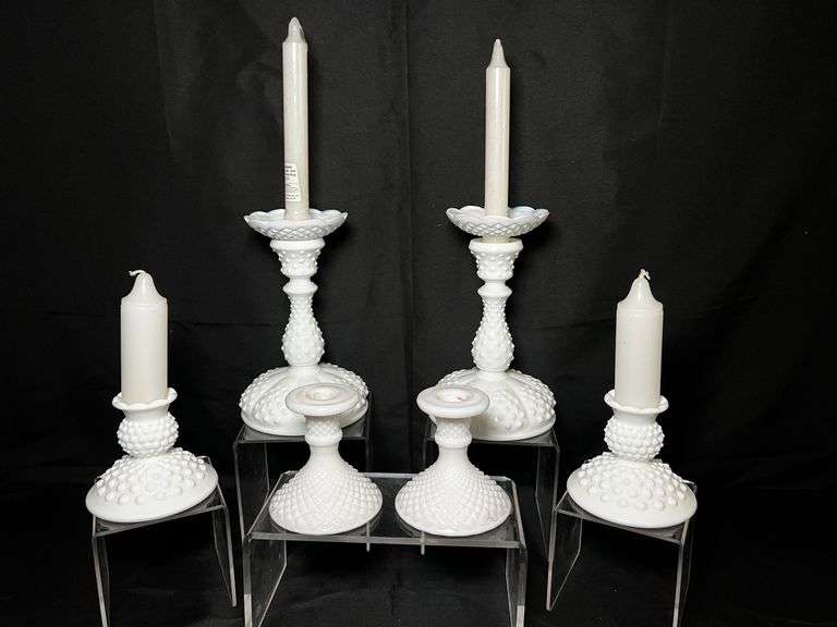 Milk glass candlestick holders