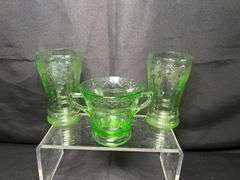Uranium water glasses and sugar dish