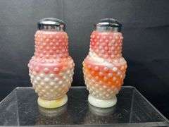 Set of pink/peach hobnail salt and pepper shakers