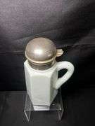 Antique slag glass 6 sided syrup pitcher with snap metal lid