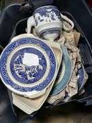 Tote of Blue Willow style china