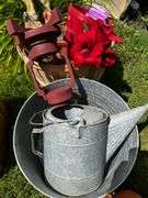 Water can, galvanized bucket and garden decor