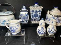 Assorted blue and white pattern ceramic and porcelain items
