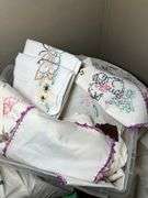 Assorted vintage embroidered linens and more