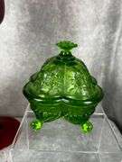 Uranium candy dish Ruby Red hurricane glass candle holder, small blown amber pitchers