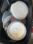3 totes of linens and decor
