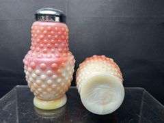 Set of pink/peach hobnail salt and pepper shakers