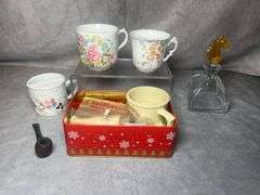 Mustache mugs, small tobacco pipe and more