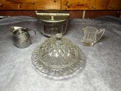 Glass butter dish, pitchers and more