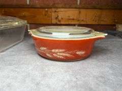 Vintage Pyrex square dish and wheat dish