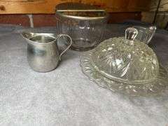 Glass butter dish, pitchers and more