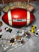 California raisins, metal football coin bank and more