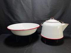 Enamel kettle and large bowl
